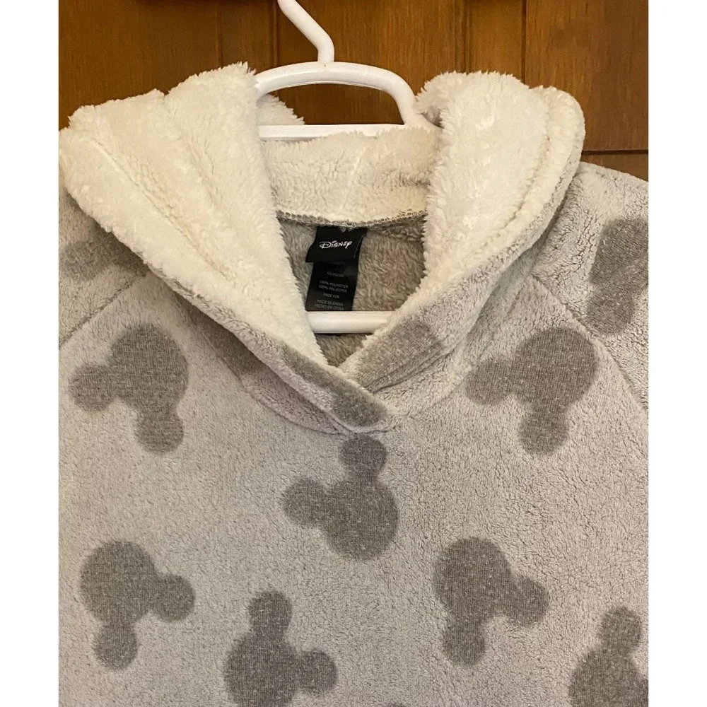 Disney Mickey Fleece Lounge Hoodie‎ Women Small Grey Pajamas PJs Plush Cozy Warm - Picture 2 of 16